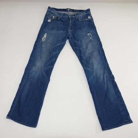 7 For All Mankind Men's Relaxed Fit Jeans Size 32 x 32 Destroyed Blue Button Fly - Picture 1 of 9